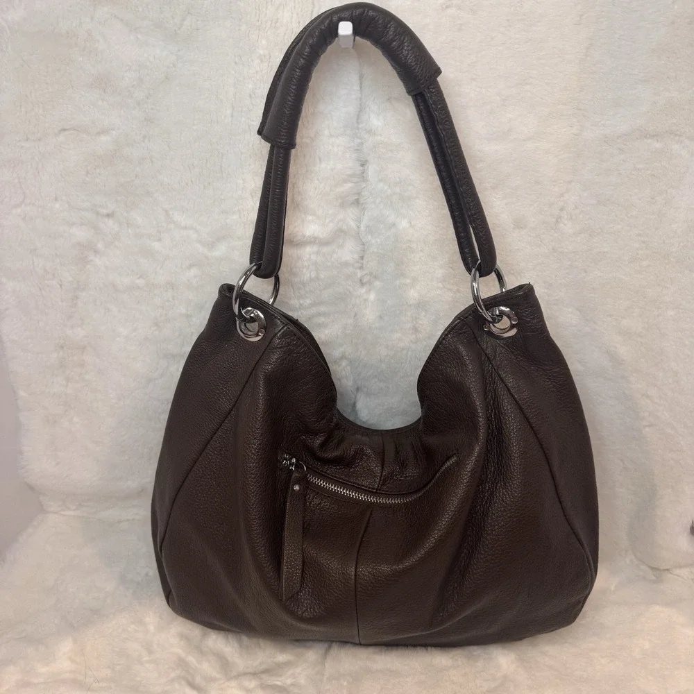 Dudubags Brown Pebbled Italian Leather Hobo Style Bag - Very Soft And Functional